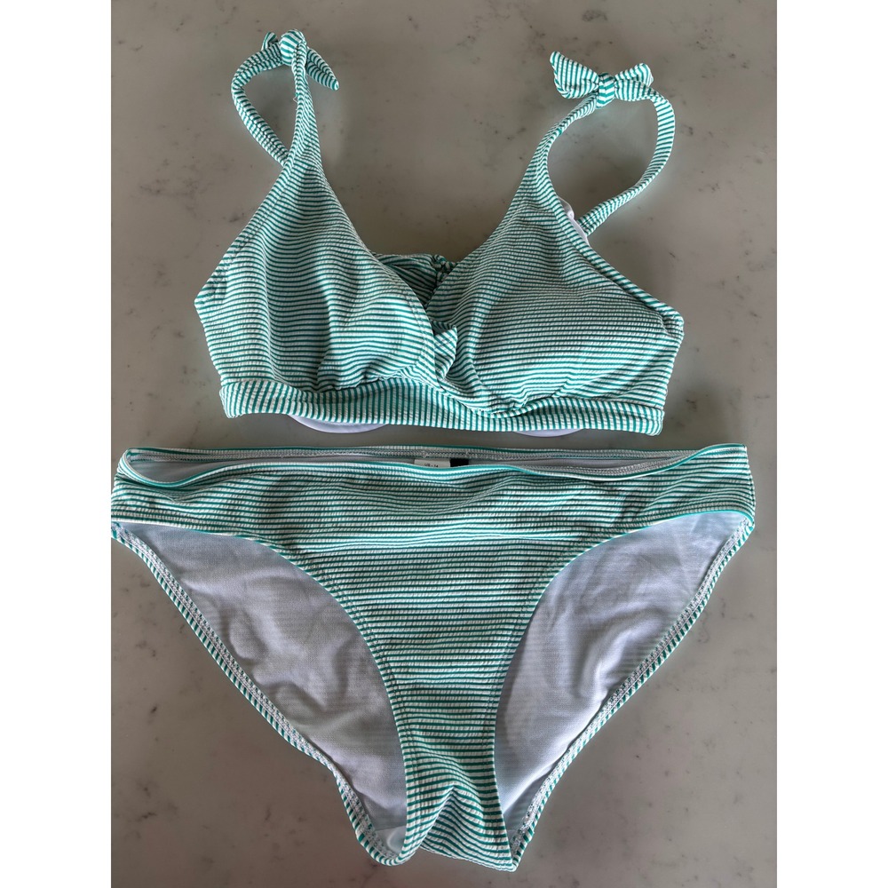 Lauren Ralph Lauren Green White Striped Underwire Bikini Set‎ Size 14